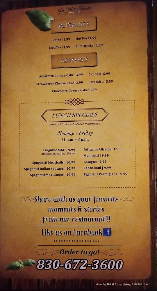 La Bella Tavola Italian Grill & Pizza Menu image 1
